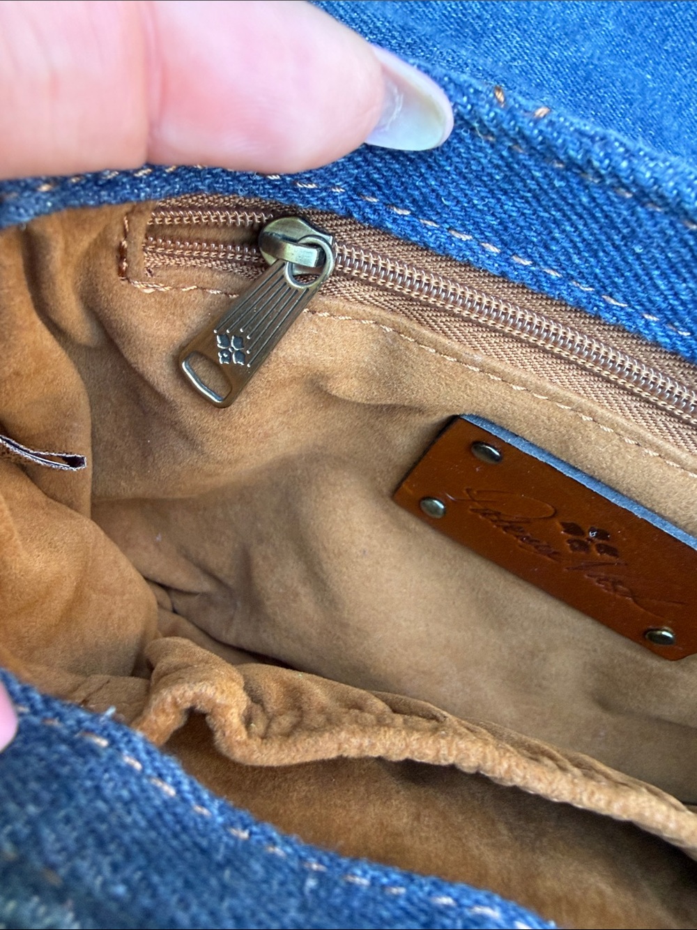 Patricia Nash Quilted Denim Crossbody Bag with Brown Leather Strap - Picture 9 of 9